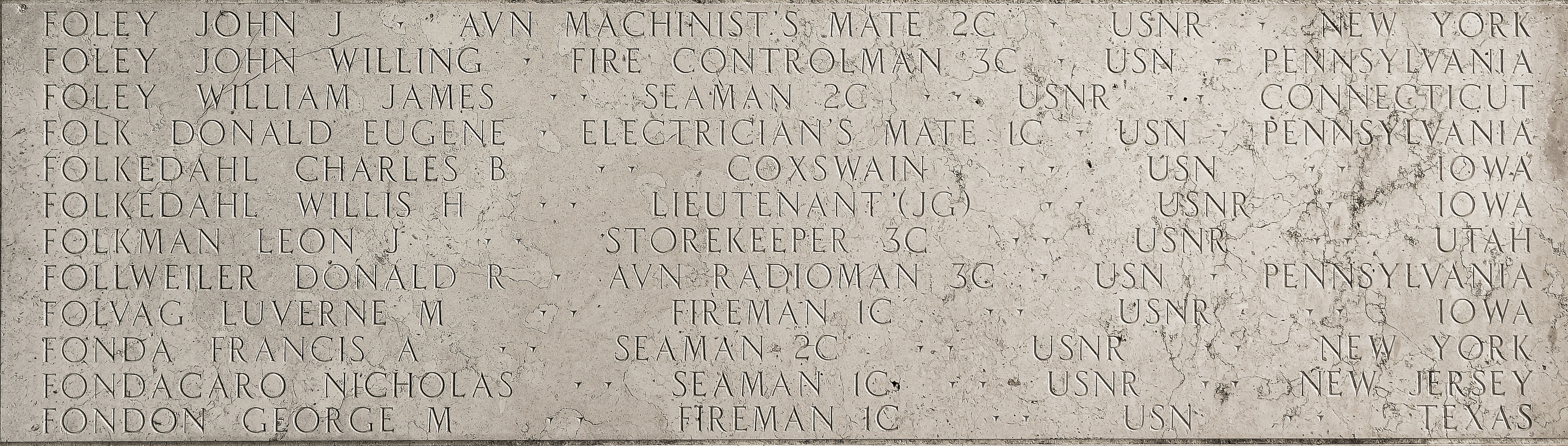 Luverne M. Folvag, Fireman First Class